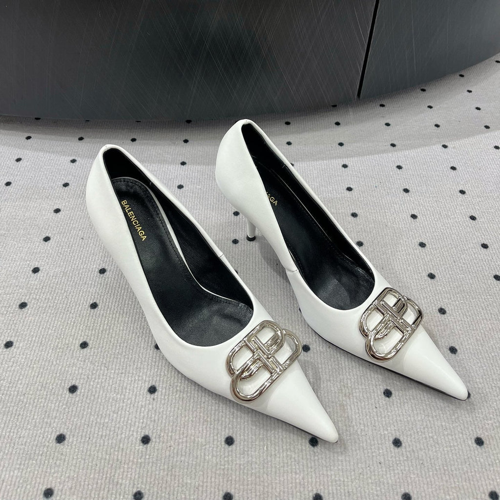 HEELED PUMPS 65 MM IN WHITE GLOSSY CALFSKIN SILVER HARDWARE