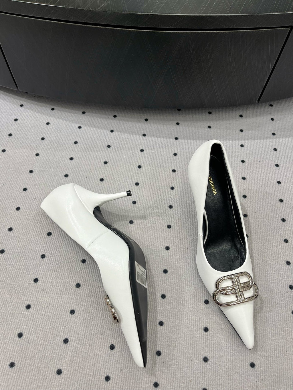 HEELED PUMPS 65 MM IN WHITE GLOSSY CALFSKIN SILVER HARDWARE