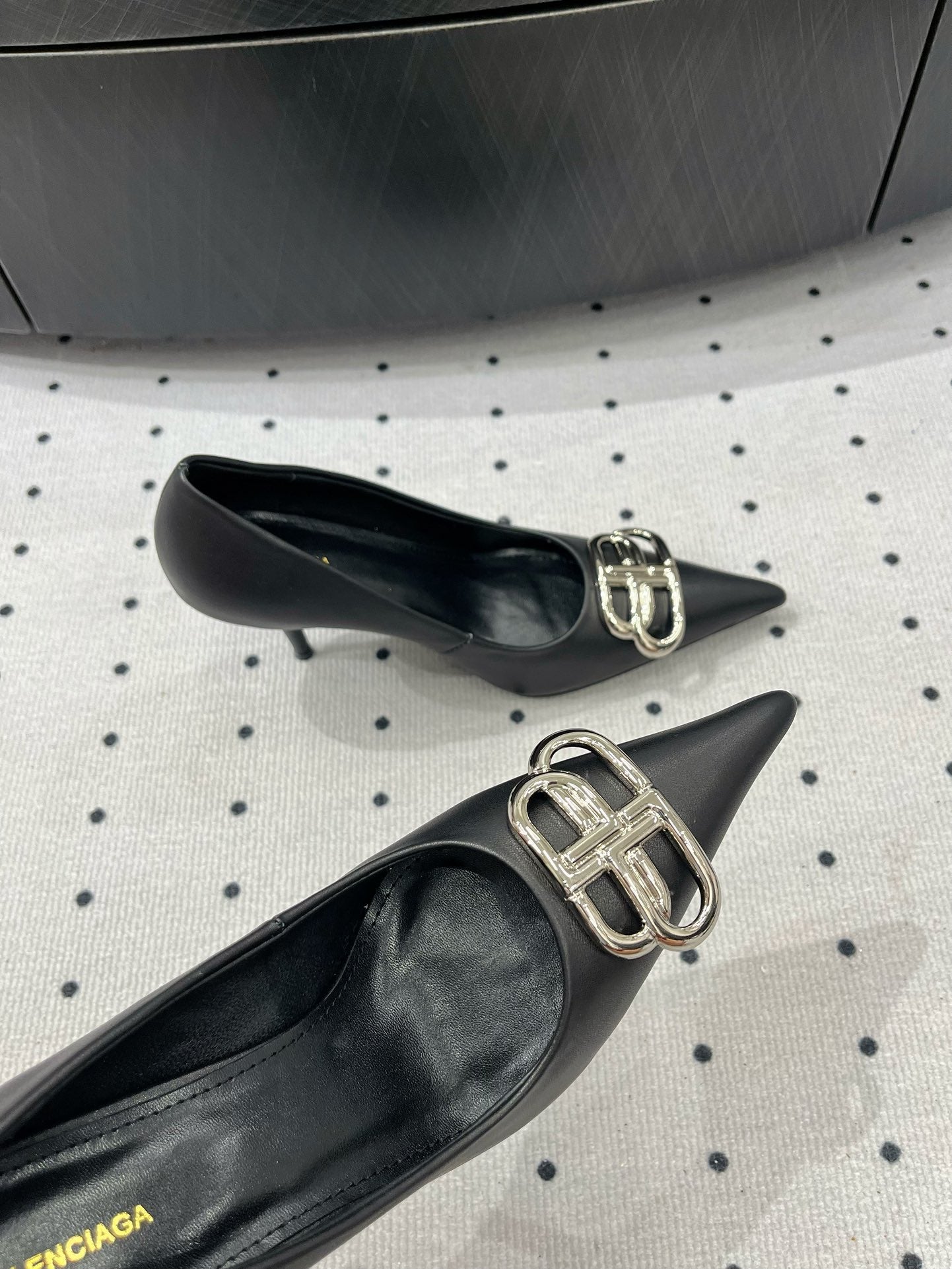 HEELED PUMPS 65 MM IN BLACK SMOOTH LAMBSKIN SILVER HARDWARE