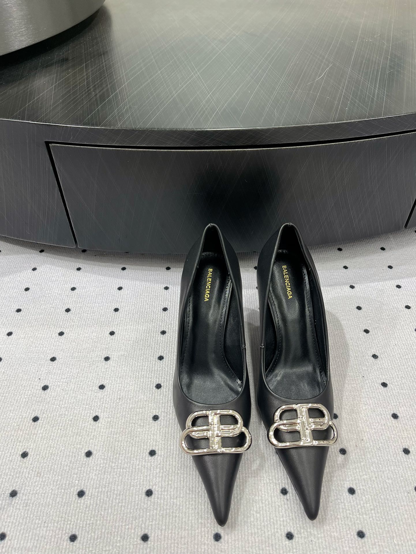 HEELED PUMPS 65 MM IN BLACK SMOOTH LAMBSKIN SILVER HARDWARE