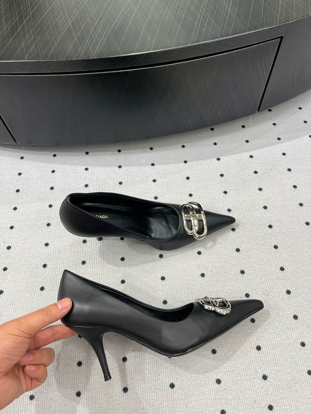 HEELED PUMPS 65 MM IN BLACK SMOOTH LAMBSKIN SILVER HARDWARE