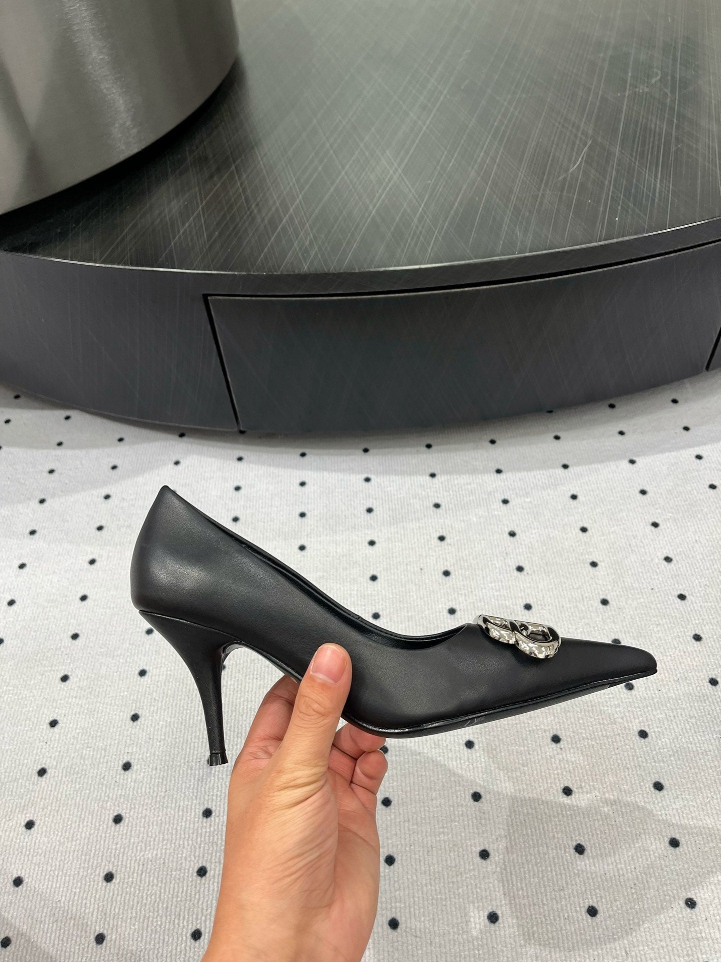 HEELED PUMPS 65 MM IN BLACK SMOOTH LAMBSKIN SILVER HARDWARE