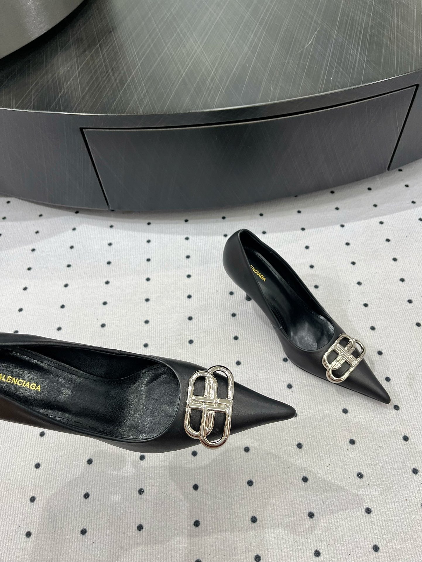 HEELED PUMPS 65 MM IN BLACK SMOOTH LAMBSKIN SILVER HARDWARE