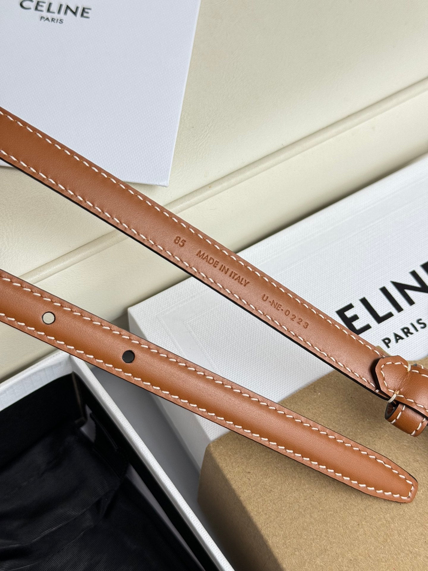 MINI TRIOMPHE BELT 13 MM BRONZE BROWN LEATHER SILVER HARDWARE