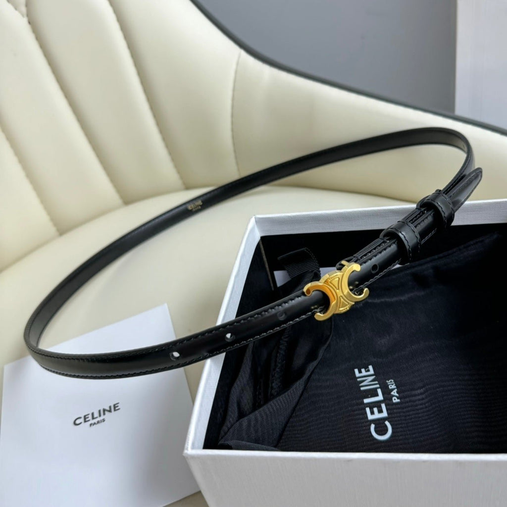 MINI TRIOMPHE BELT 13 MM BLACK LEATHER GOLD HARDWARE