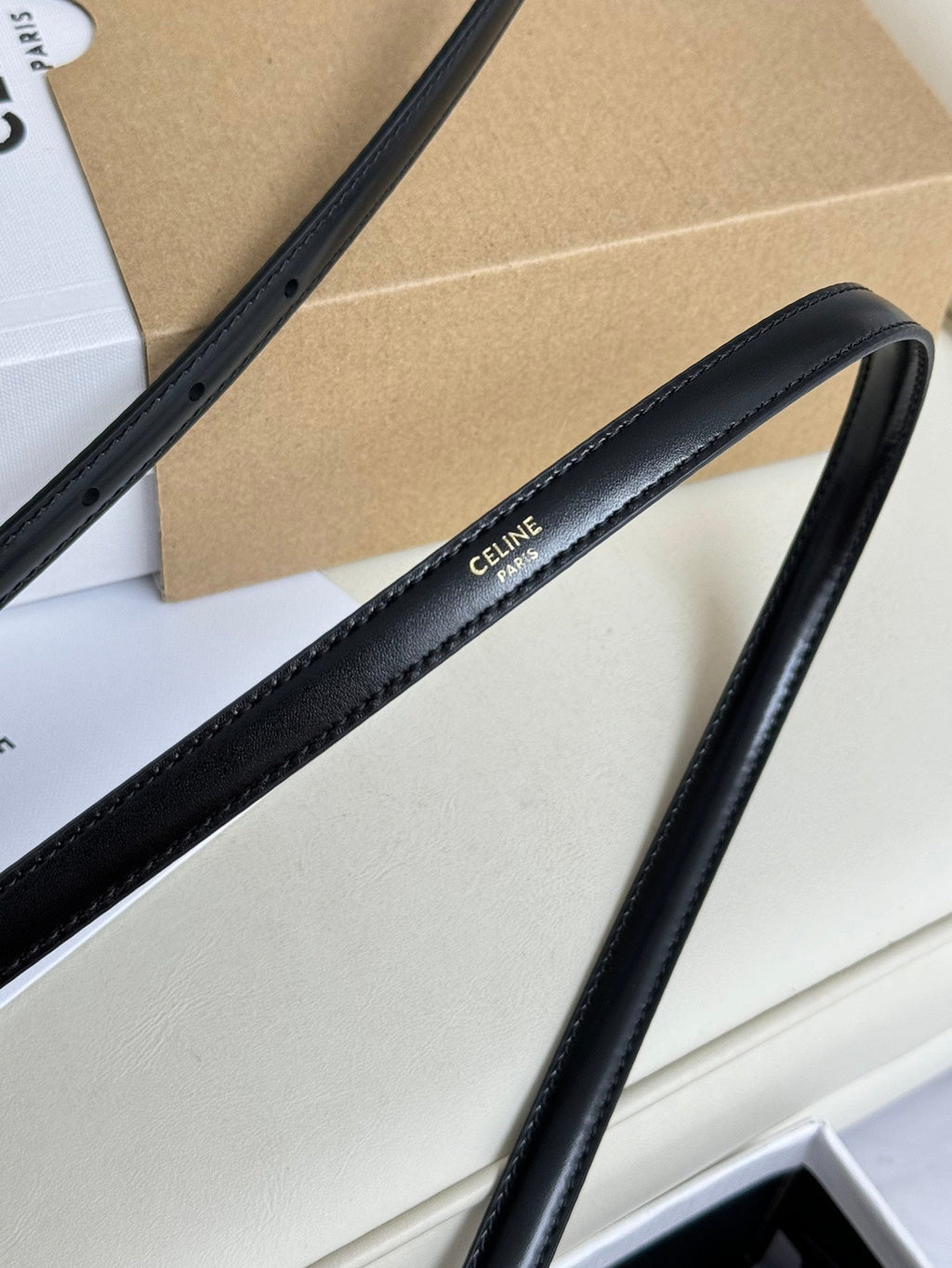 MINI TRIOMPHE BELT 13 MM BLACK LEATHER GOLD HARDWARE