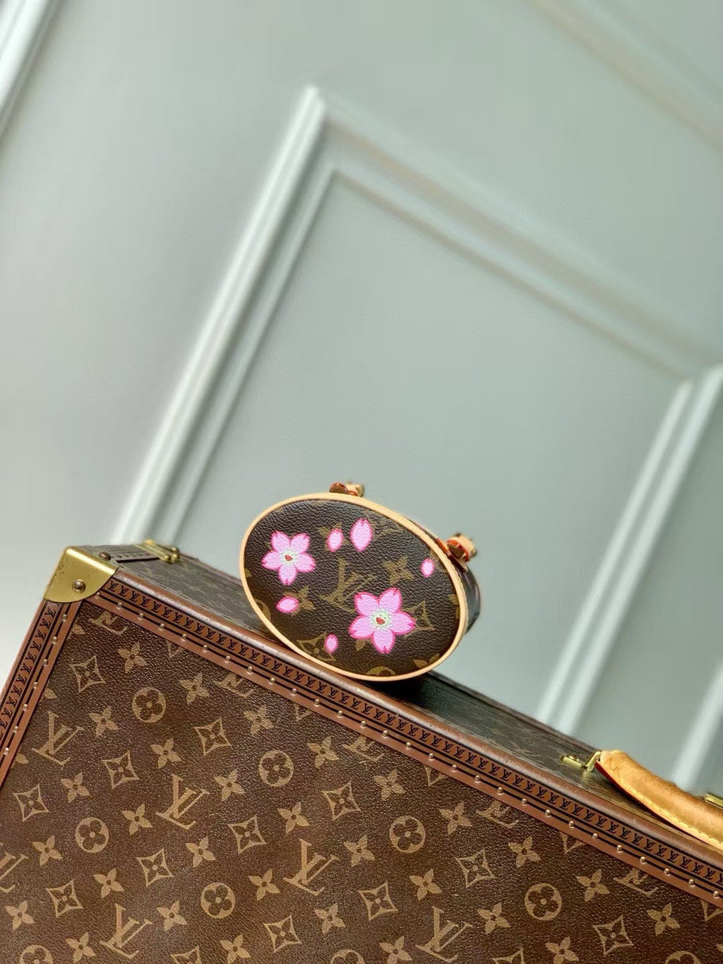 NANO BUCKET CHERRY BLOSSOM IN SAKURA BROWN MONOGRAM COATED CANVAS