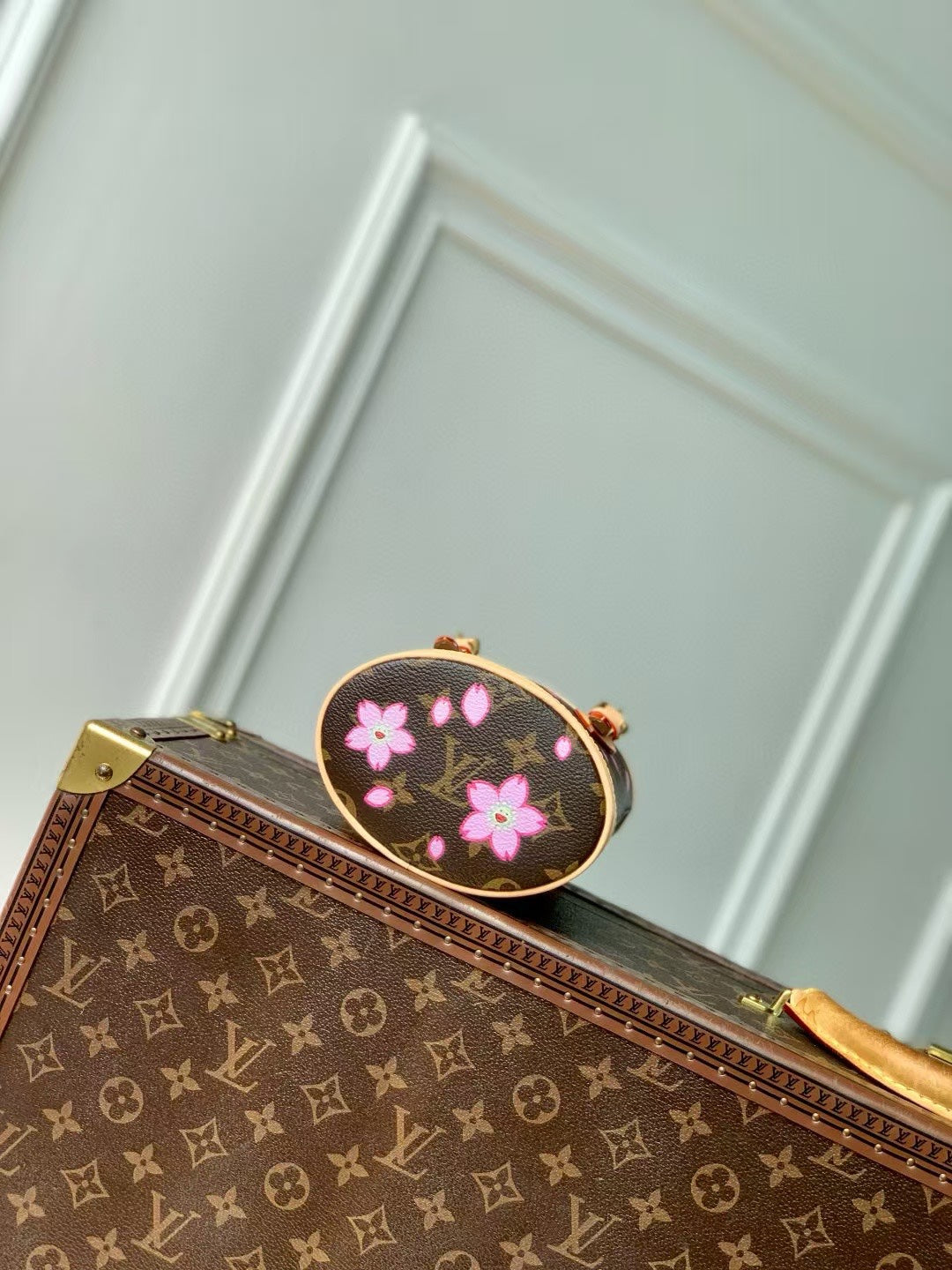 NANO BUCKET CHERRY BLOSSOM IN SAKURA BROWN MONOGRAM COATED CANVAS