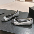 BALLET FLATS IN SILVER GLITTERED TULLE AND BLACK SATIN