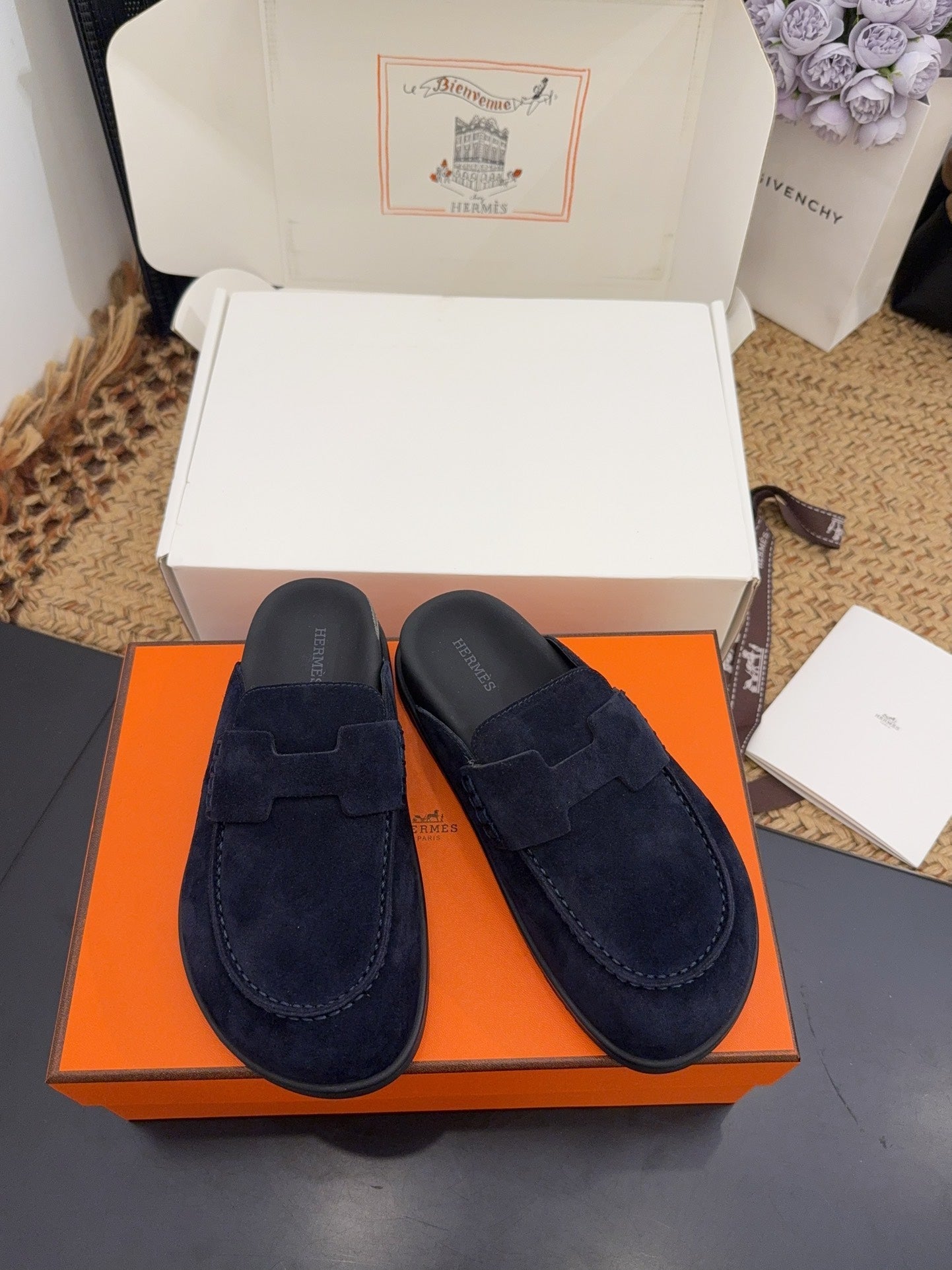 HM 25S MULE IN DARK SLATE BLUE SUEDE