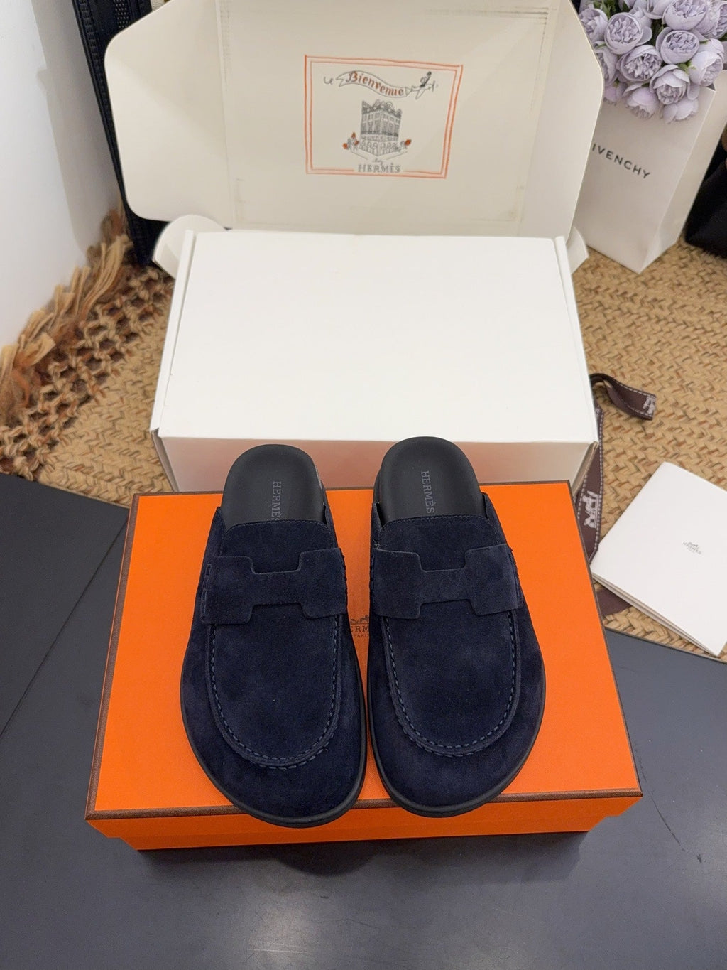 HM 25S MULE IN DARK SLATE BLUE SUEDE