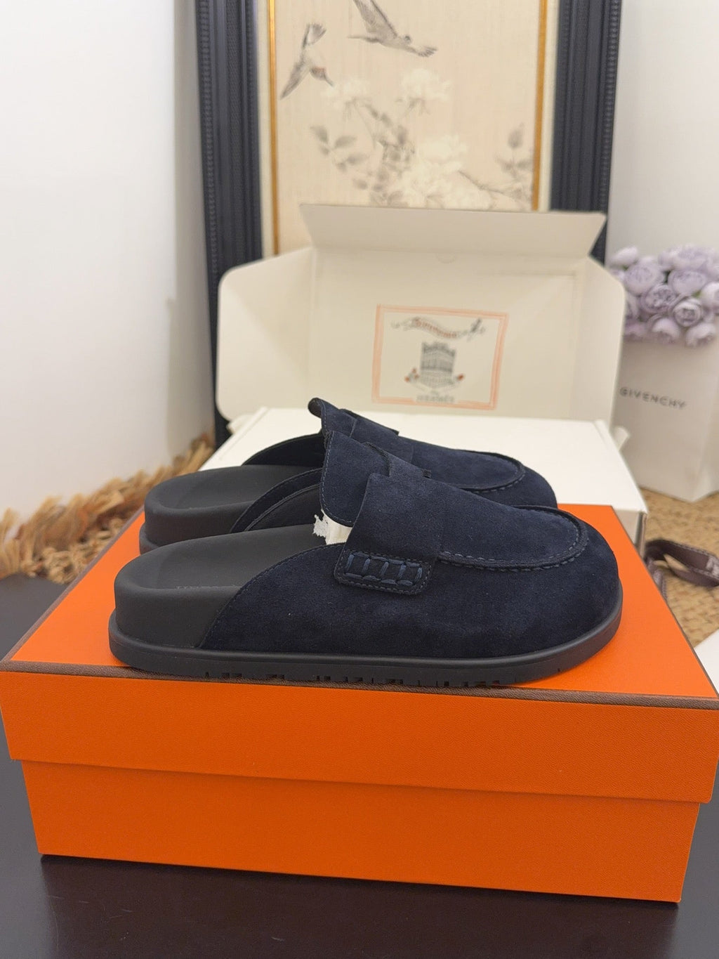 HM 25S MULE IN DARK SLATE BLUE SUEDE