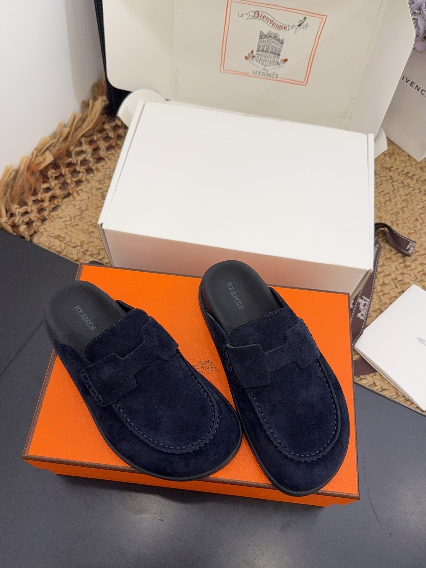 HM 25S MULE IN DARK SLATE BLUE SUEDE