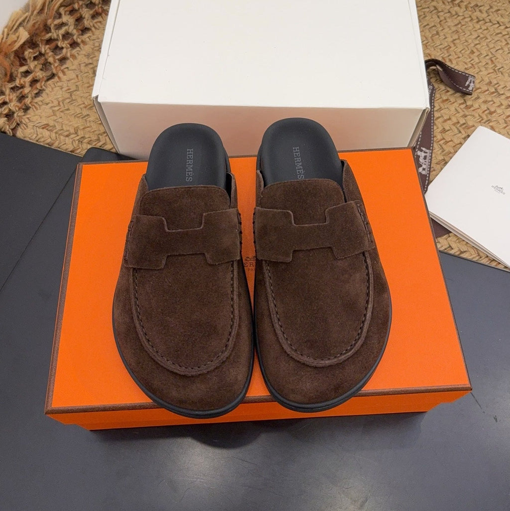 HM 25S MULE IN DARK BROWN SUEDE