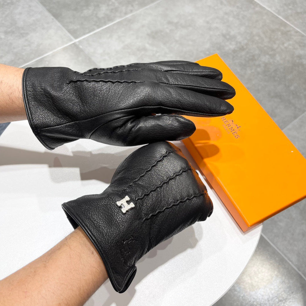 GLOVES IN BLACK DEERSKIN AND FLEECE LINING 228487