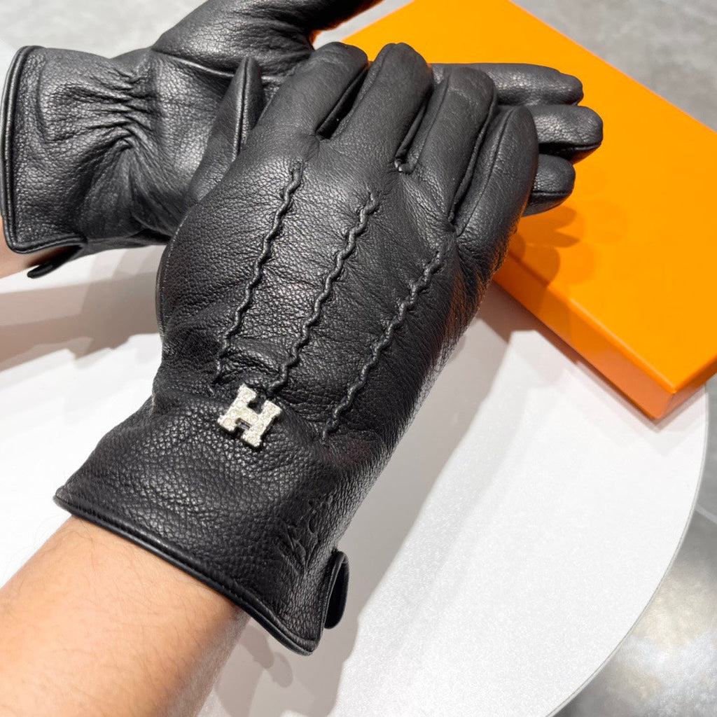 GLOVES IN BLACK DEERSKIN AND FLEECE LINING 228487