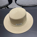 MM SMALL-BRIM STRAW HAT IN LIGHT BEIGE AND PEARL EMBELLISHED