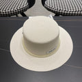 MM SMALL-BRIM STRAW HAT IN CREAM WHITE AND PEARL EMBELLISHED