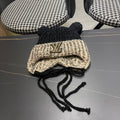 KNITTED BEANIE HAT WITH CUTE EARS IN BLACK MIX BEIGE WOOL 403483