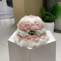 BUCKET HAT IN LIGHT PINK MIX WHITE RABBIT FUR 404639