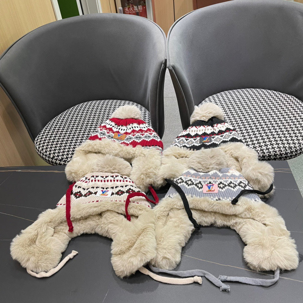 PLUSH EARMUFFS HAT IN COLORFUL WOOL AND RABBIT FUR 408171