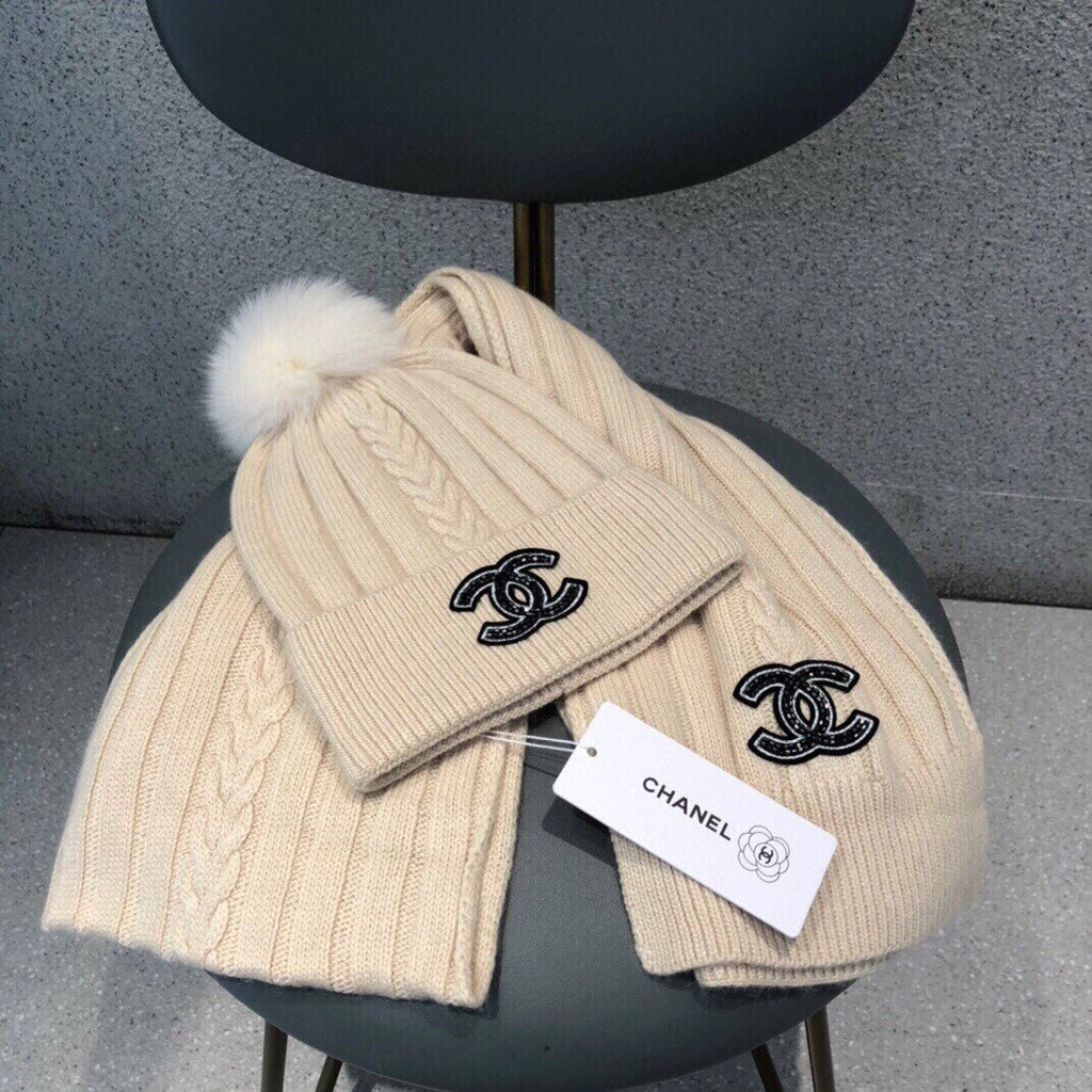 SET SCARF AND HAT IN BISQUE BEIGE WOOL 420821