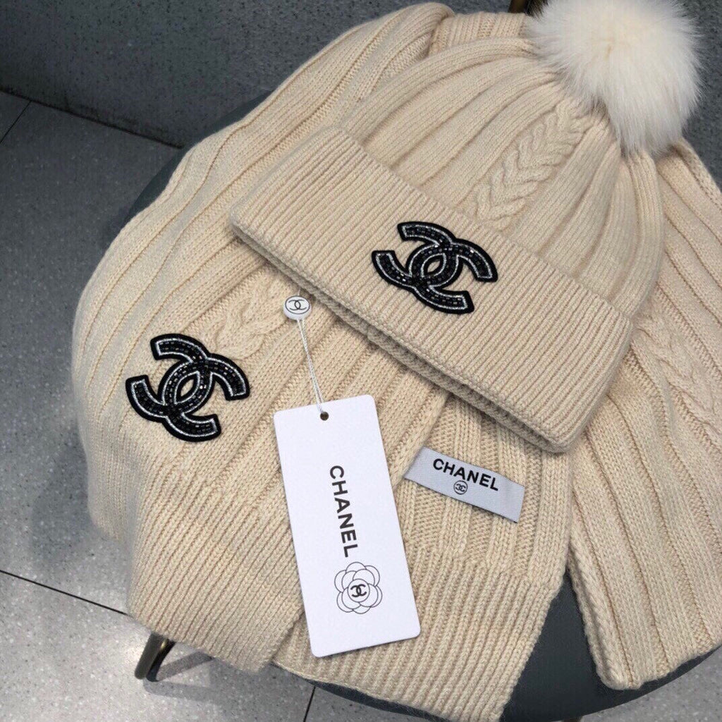 SET SCARF AND HAT IN BISQUE BEIGE WOOL 420821