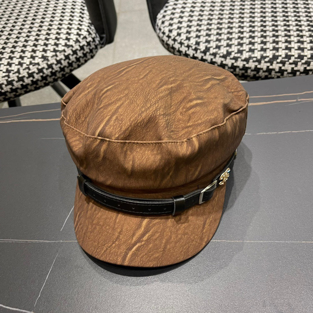 BAKER BOY CAP IN PECAN BROWN CALFSKIN 420947