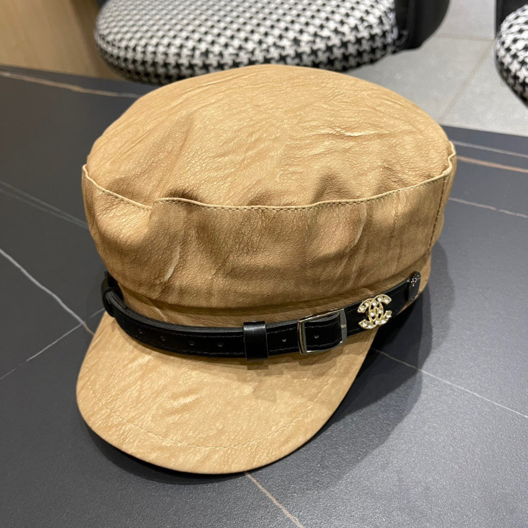 BAKER BOY CAP IN PEANUT BROWN CALFSKIN 420948