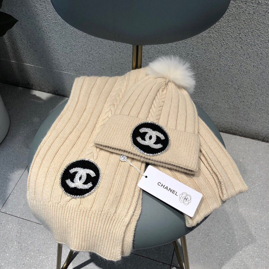 SET BEANIE HAT AND SCARF IN BISQUE BEIGE WOOL 424022