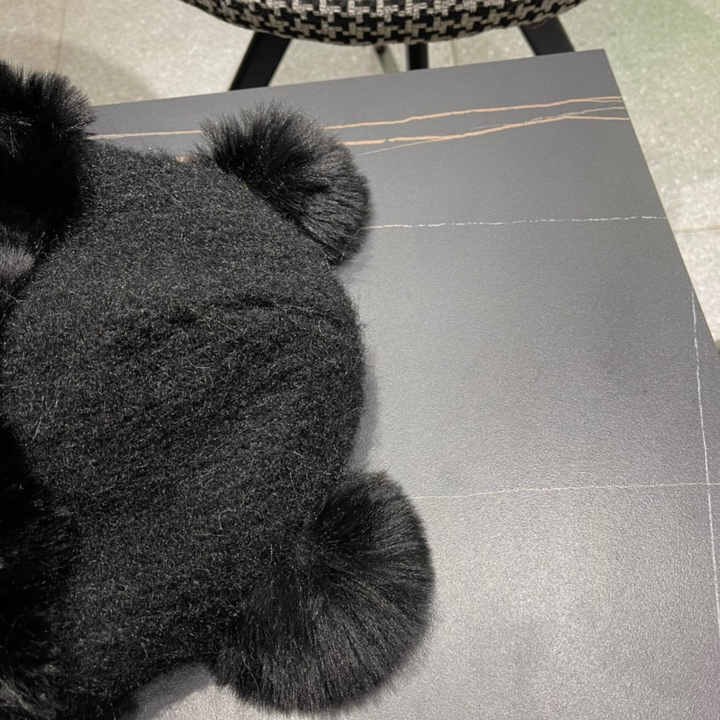 BEANIE HAT IN BLACK WOOL AND LAMB FUR 427792