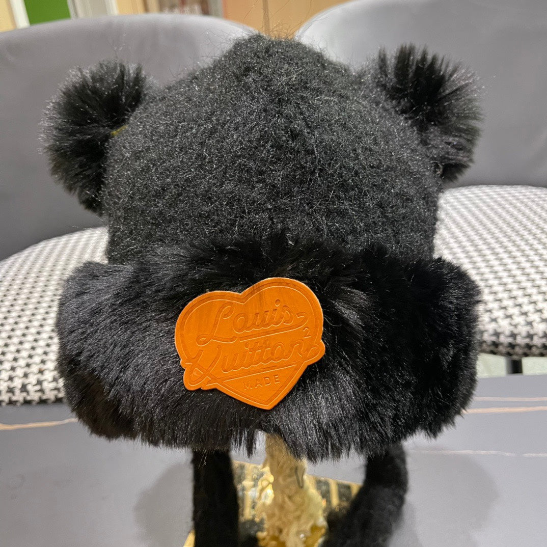 BEANIE HAT IN BLACK WOOL AND LAMB FUR 427792