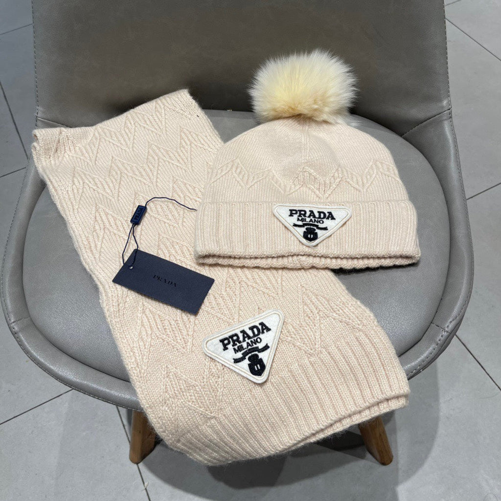 SET SCARF AND HAT IN BISQUE BEIGE CASHMERE AND RABBIT FUR 433245
