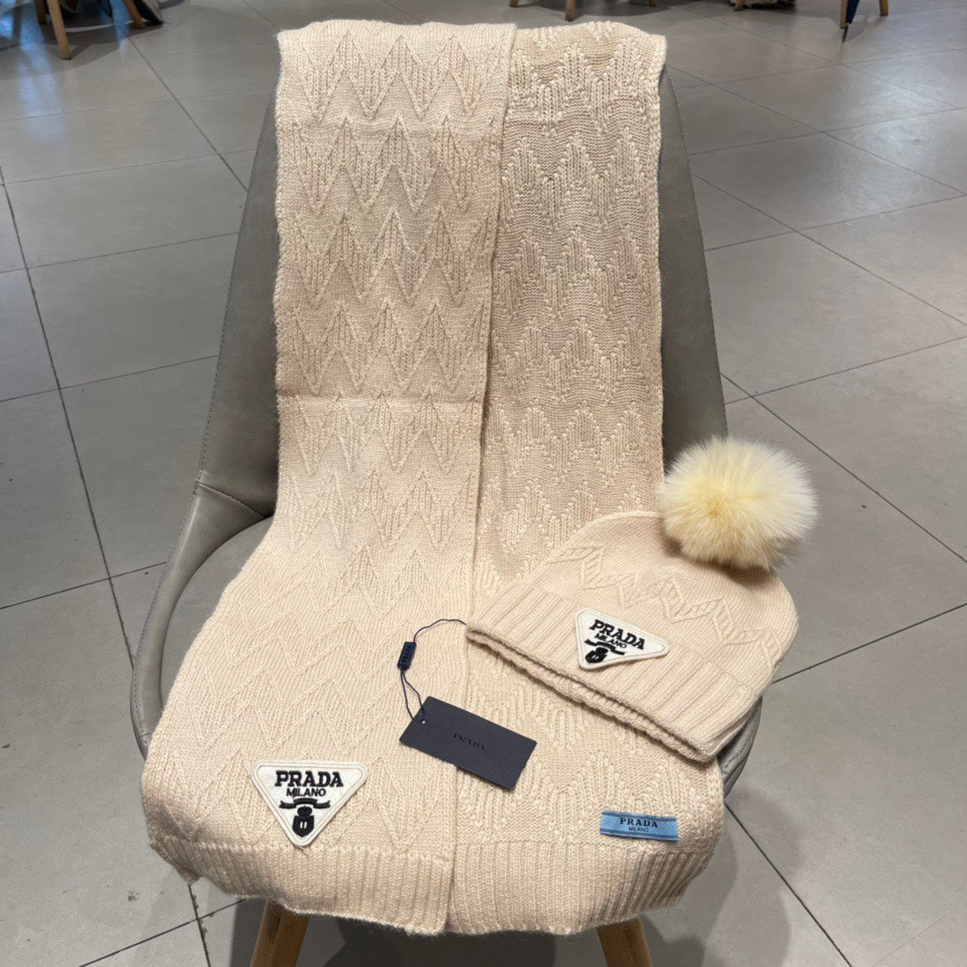 SET SCARF AND HAT IN BISQUE BEIGE CASHMERE AND RABBIT FUR 433245