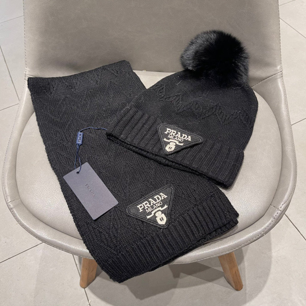 SET SCARF AND HAT IN BLACK CASHMERE AND RABBIT FUR 433246