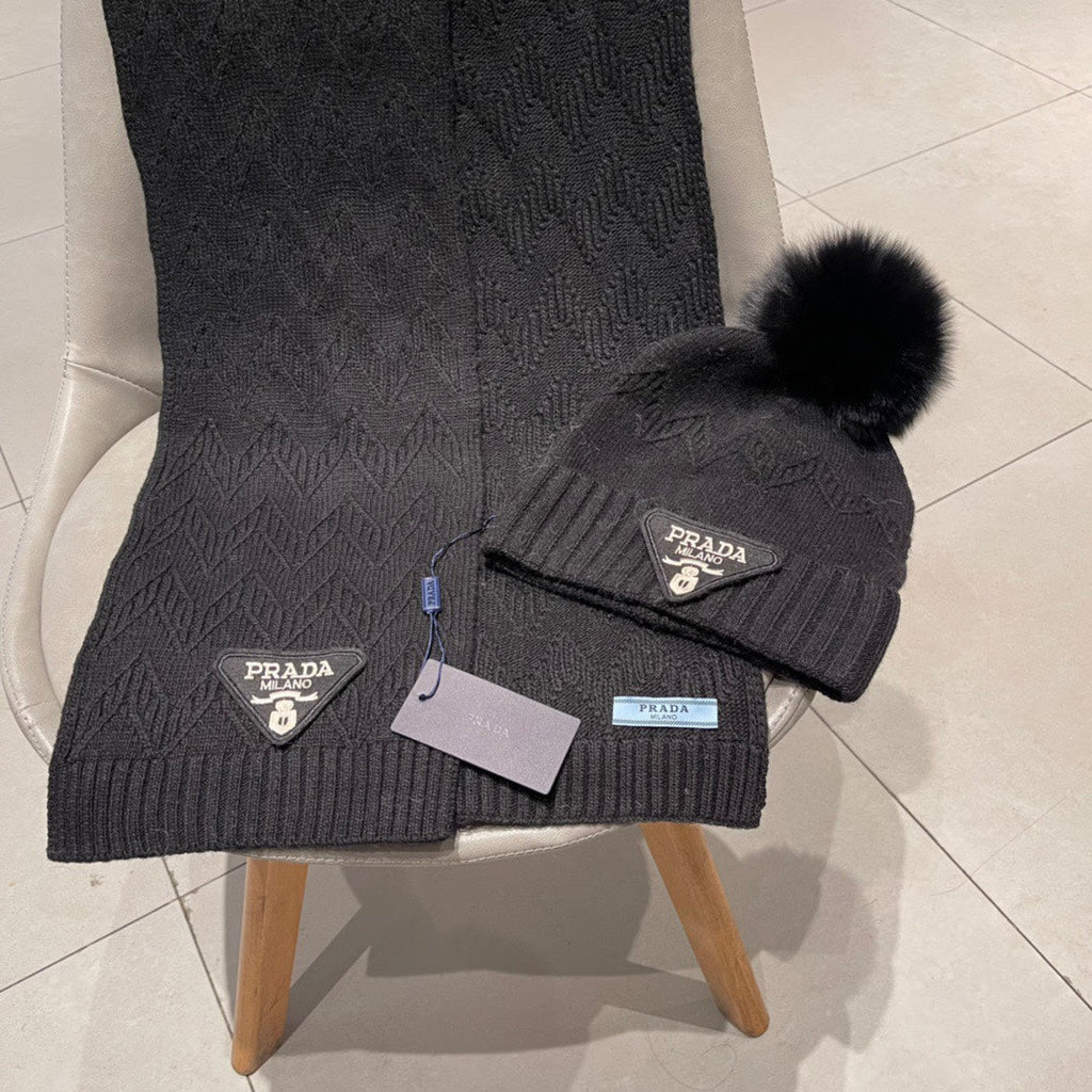 SET SCARF AND HAT IN BLACK CASHMERE AND RABBIT FUR 433246