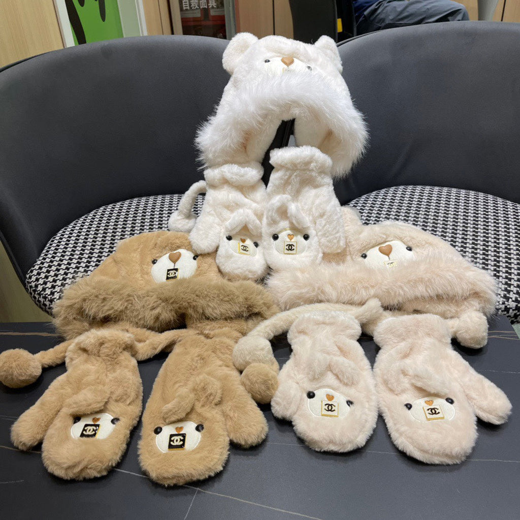 THREE-PIECE SET IN WHITE FLEECE AND WOOL 433195