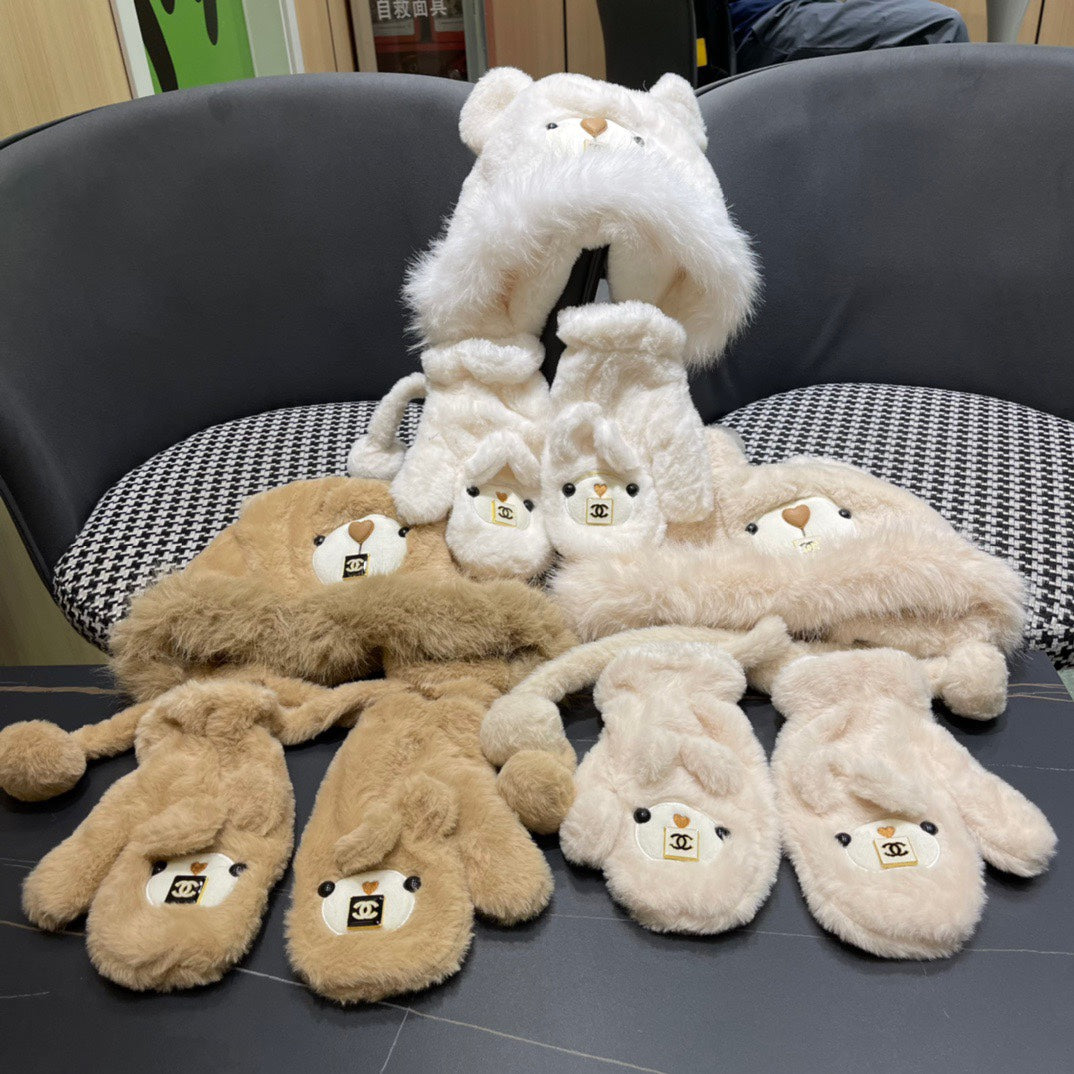 THREE-PIECE SET IN WHITE FLEECE AND WOOL 433195