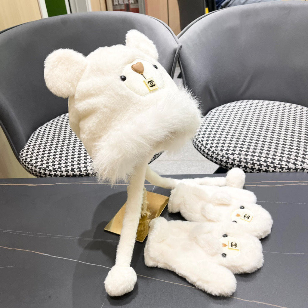 THREE-PIECE SET IN WHITE FLEECE AND WOOL 433195