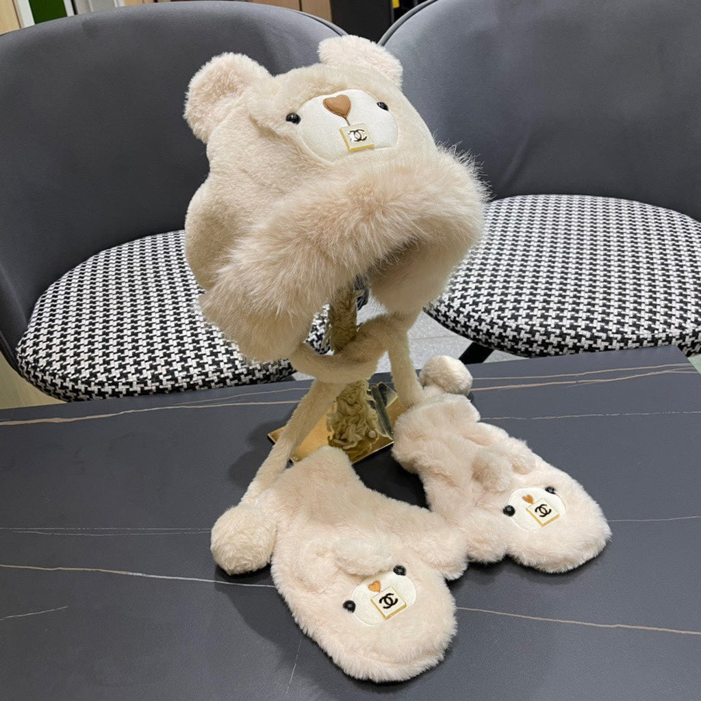 THREE-PIECE SET IN BEIGE FLEECE AND WOOL 433196