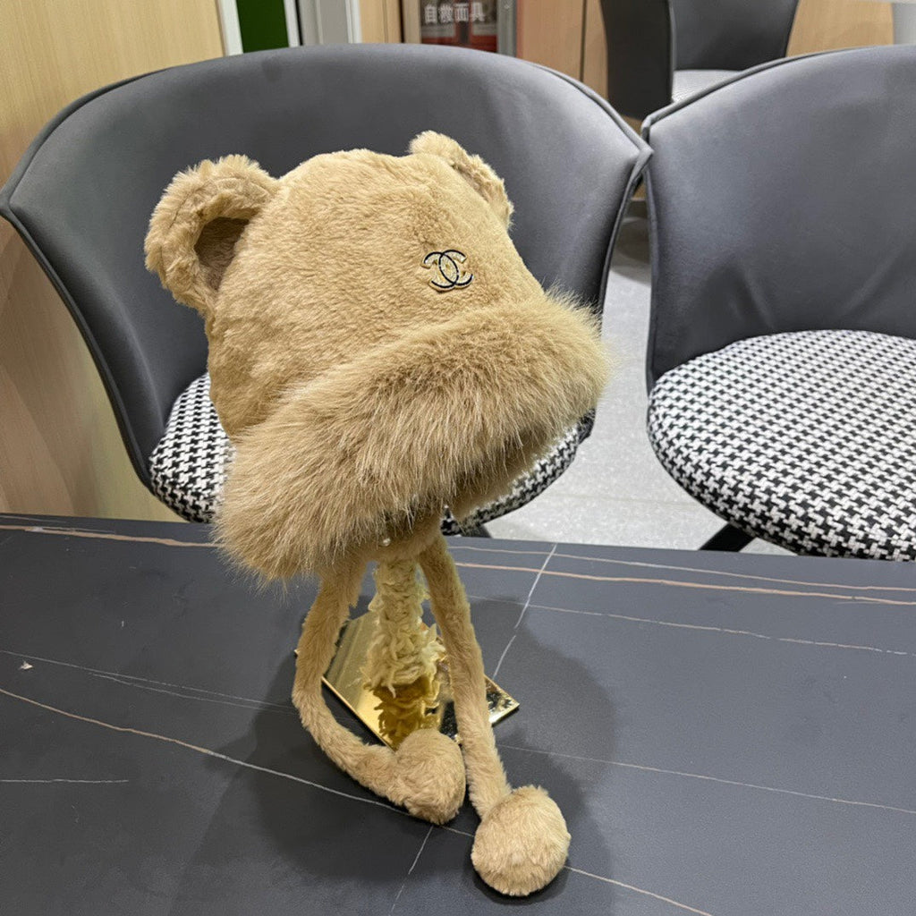 BEANIE HAT IN CAMEL BROWN FLEECE AND WOOL 433163