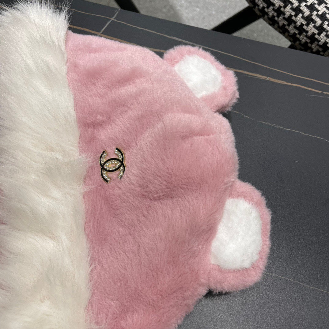 BEANIE HAT IN BABY PINK FLEECE AND WOOL 433164