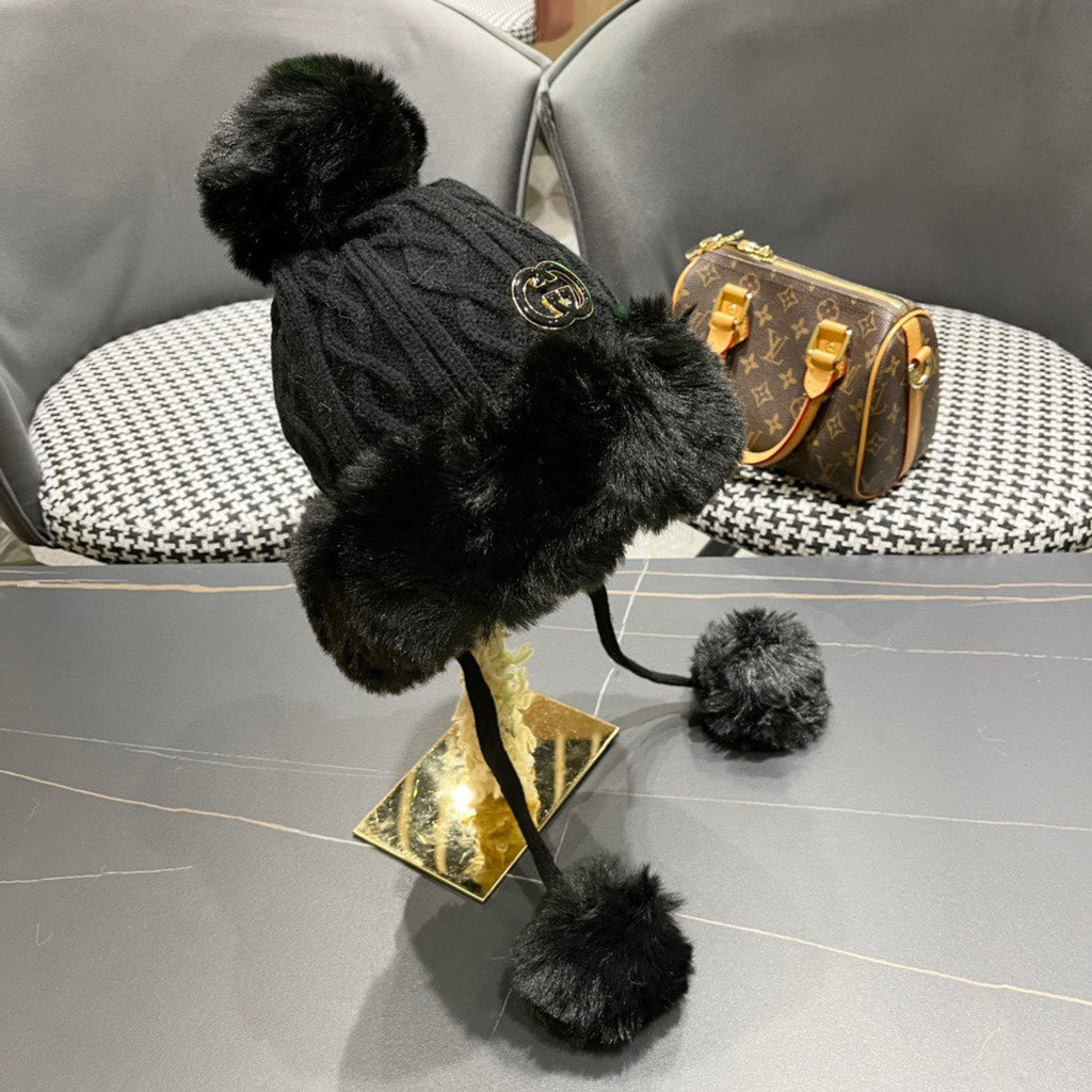 DEERSTALKER HAT IN BLACK WOOL AND FLEECE 434696