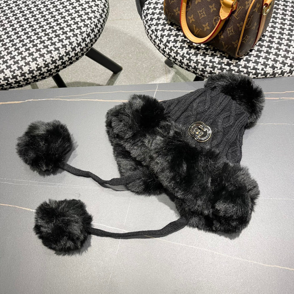 DEERSTALKER HAT IN BLACK WOOL AND FLEECE 434696