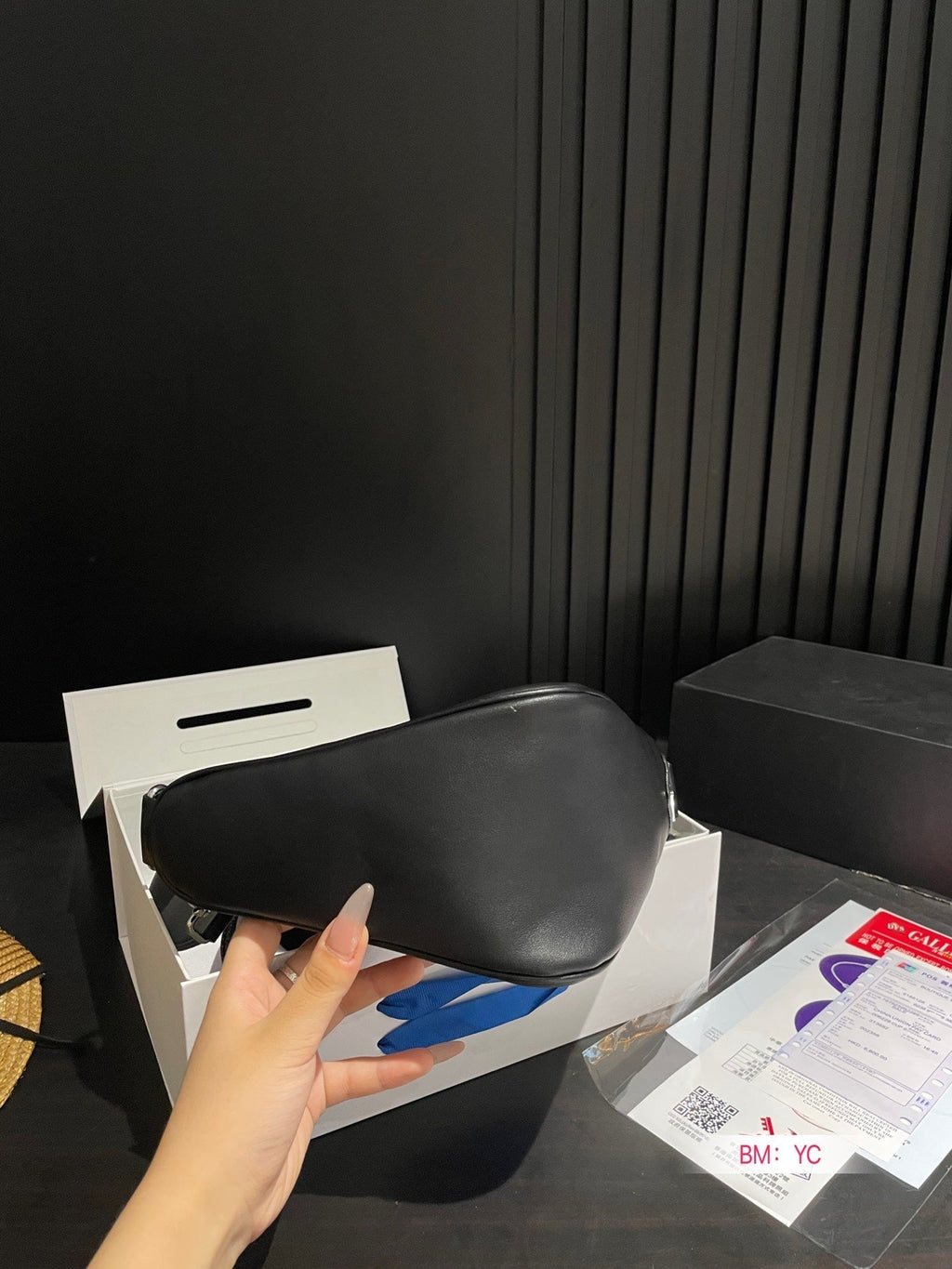 PRA TRIANGLE 26 SHOULDER BAG IN BLACK CALFSKIN