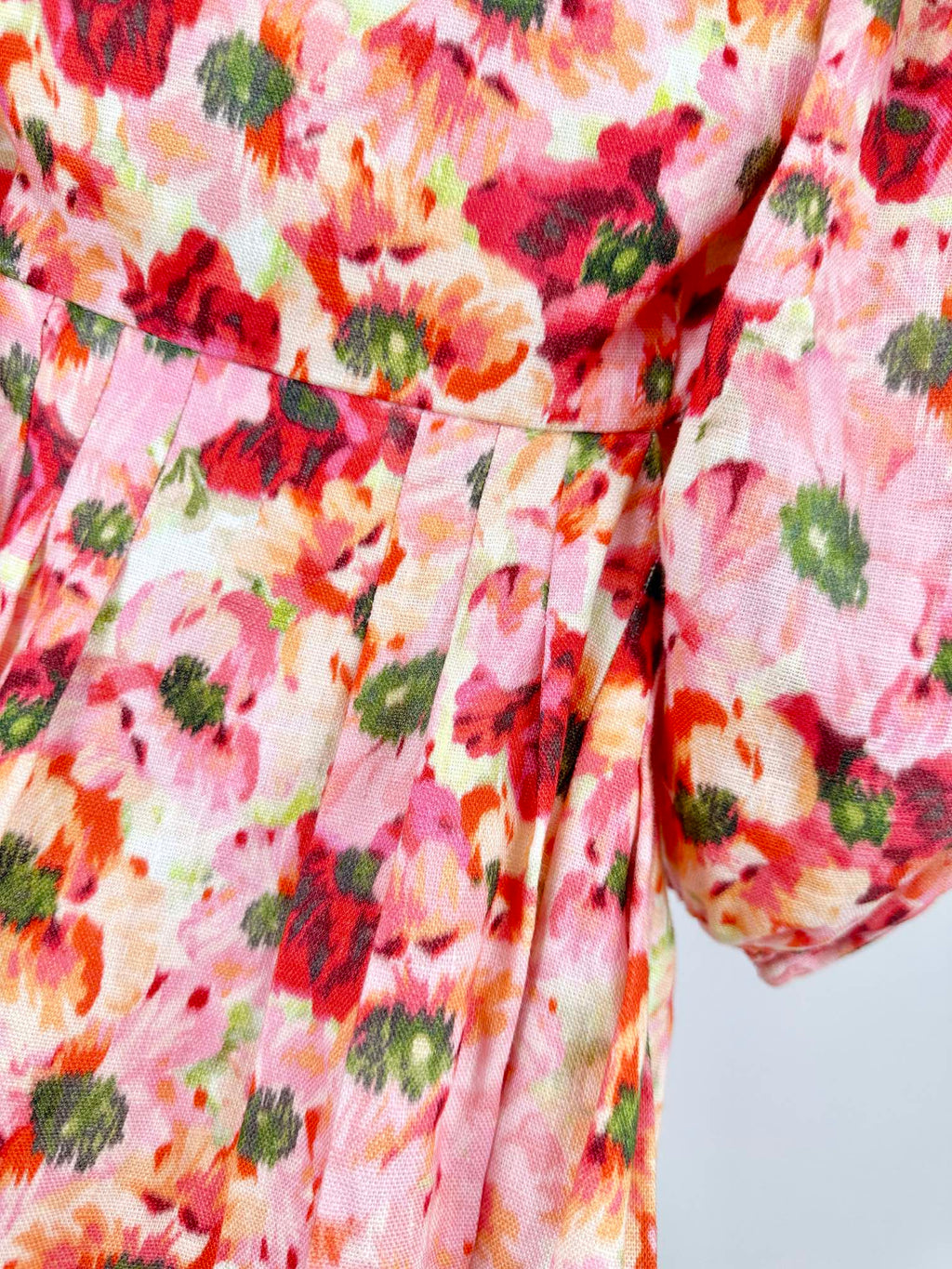 PUFF SLEEVE MINI DRESS 25S RED IN LINEN 266363