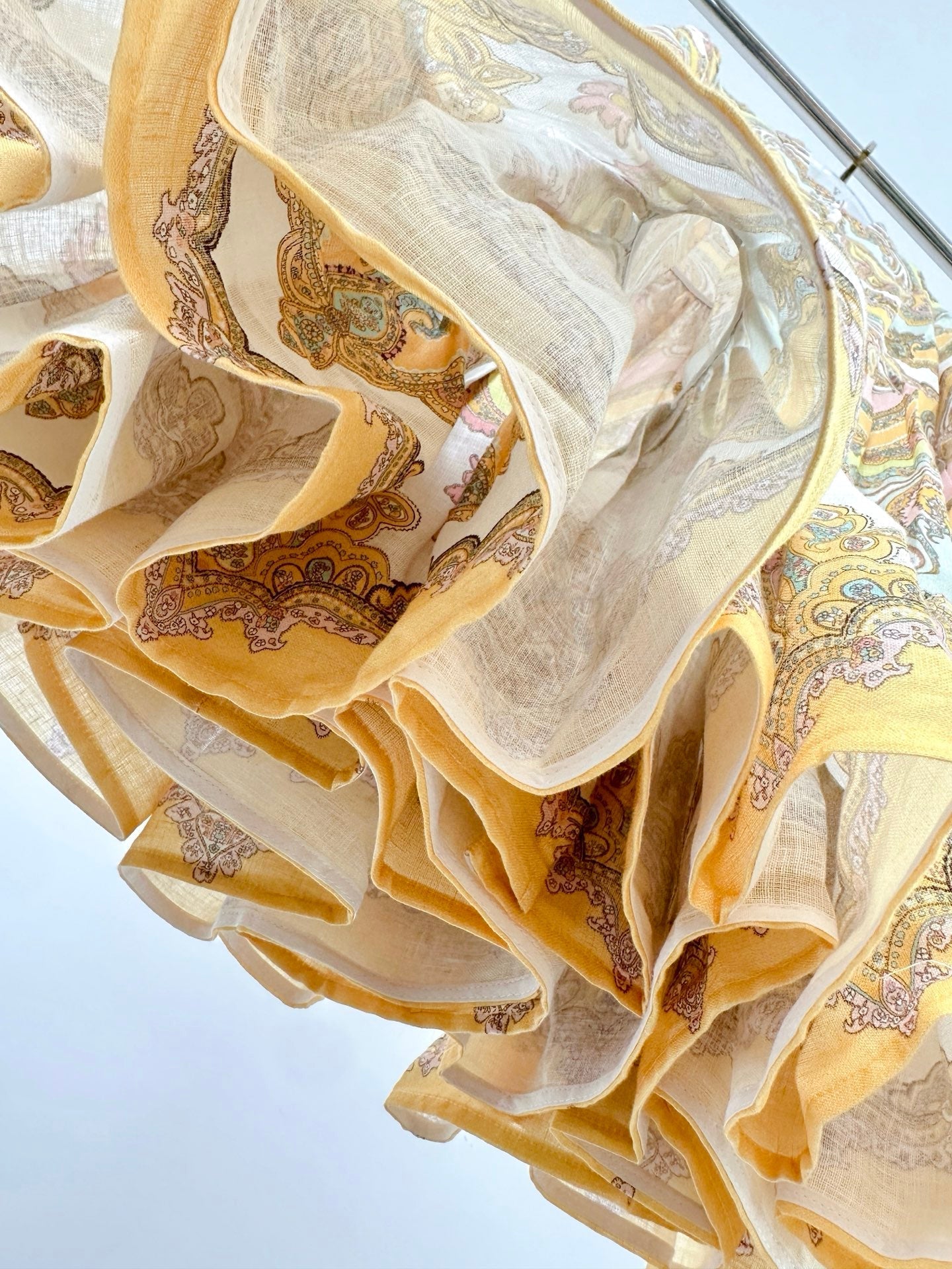 HIGH-NECK LONG-SLEEVE PRINTED DRESS IN PURPLE AND YELLOW