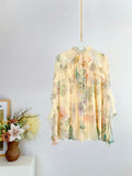 SHEER CHIFFON BLOUSE IN WARM BEIGE WITH RUFFLED COLLAR AND BOW