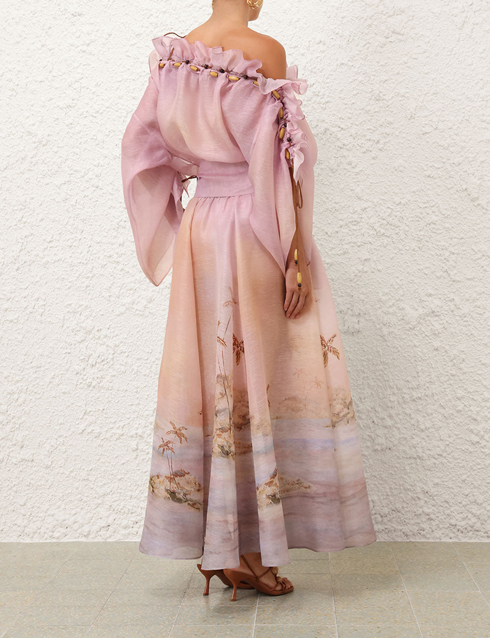 ZIMMER SILK MIDI DRESS IN PASTEL BLUE-GREEN AND LIGHT PURPLE