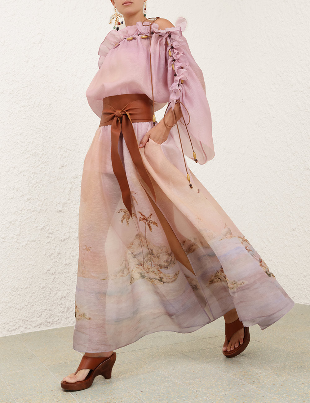 ZIMMER SILK MIDI DRESS IN PASTEL BLUE-GREEN AND LIGHT PURPLE